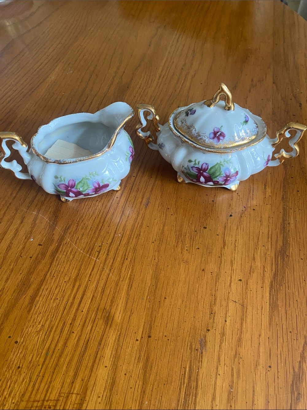 Victorian Sugar Bowl and Creamer With Sweet Note